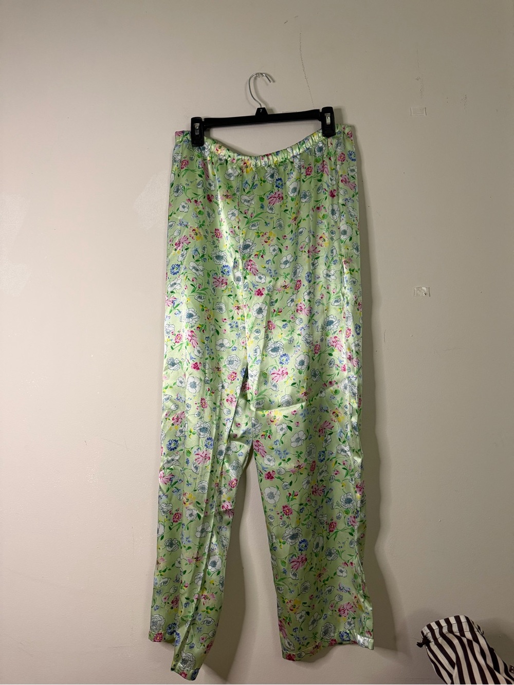 Women’s Light Green Floral Satin Pajama Pants